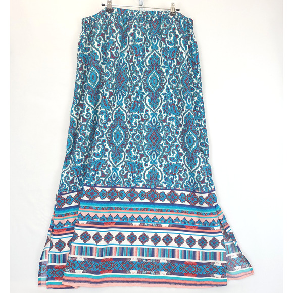 Faded Glory Maxi Skirt Paisley Pull On Women XXL Multicolor Teal Drawstring - Picture 2 of 10